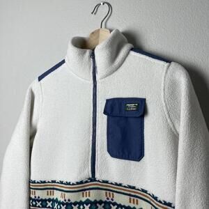 ll bean aztec sherpa fleece half zip cream pullover